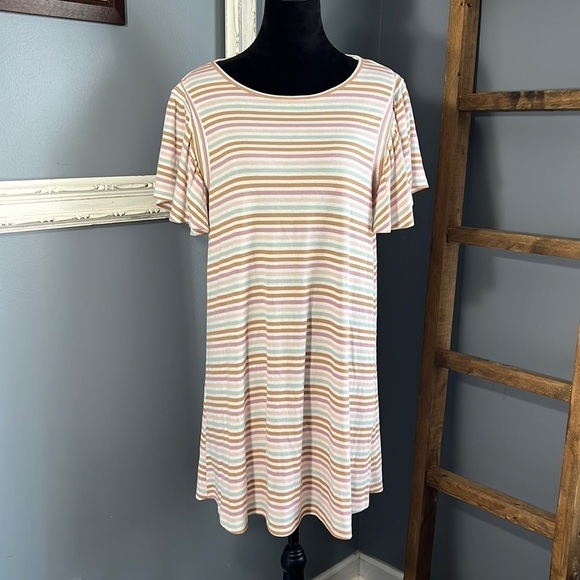 Como Blu Women's Large Short Flutter Sleeve Dress Stripes Ribbed Office Spring - Picture 1 of 8